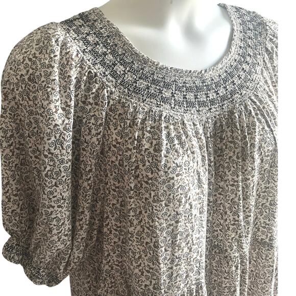 Smocked Floral Babydoll Mini Dress Women’s Large Cottagecore Boho Puff‎ Sleeve - Picture 4 of 7